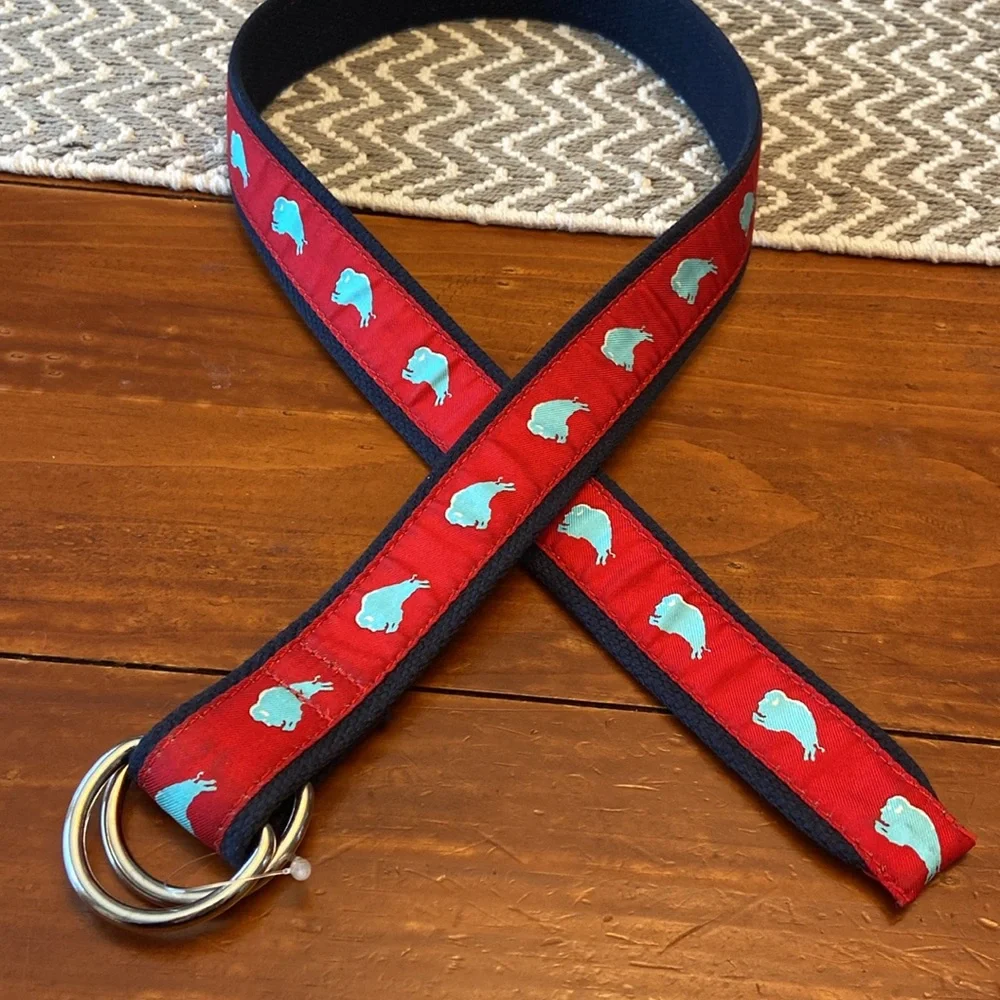 Vineyard Vines Navy and Red Buffalo Bills D Ring Belt Small